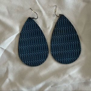 Nickel & Suede, textured Large Teardrop, Ocean Blue